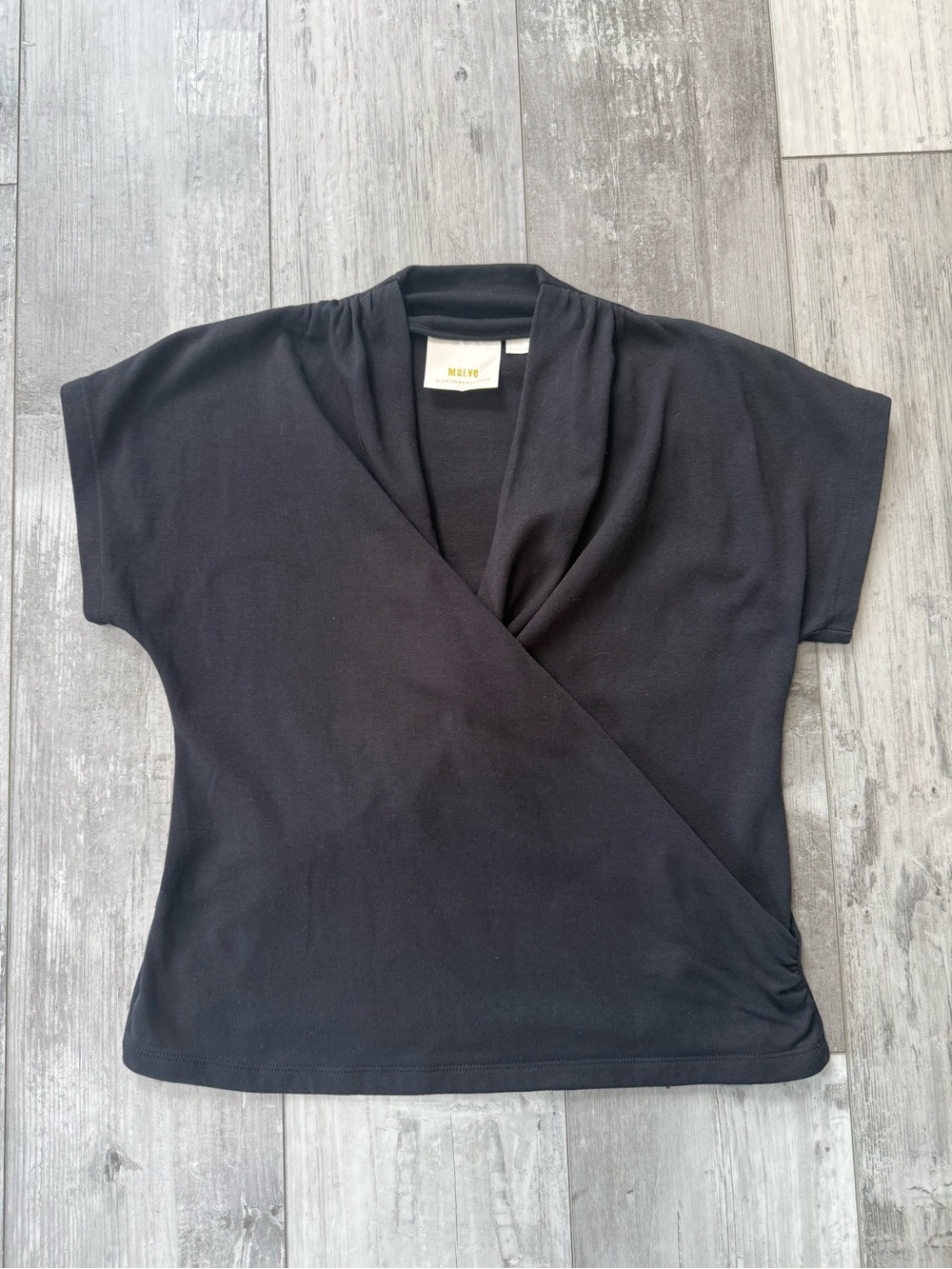 Maeve Anthropologie Wakefield Wrapped Top Black Faux Wrap Surplice Small